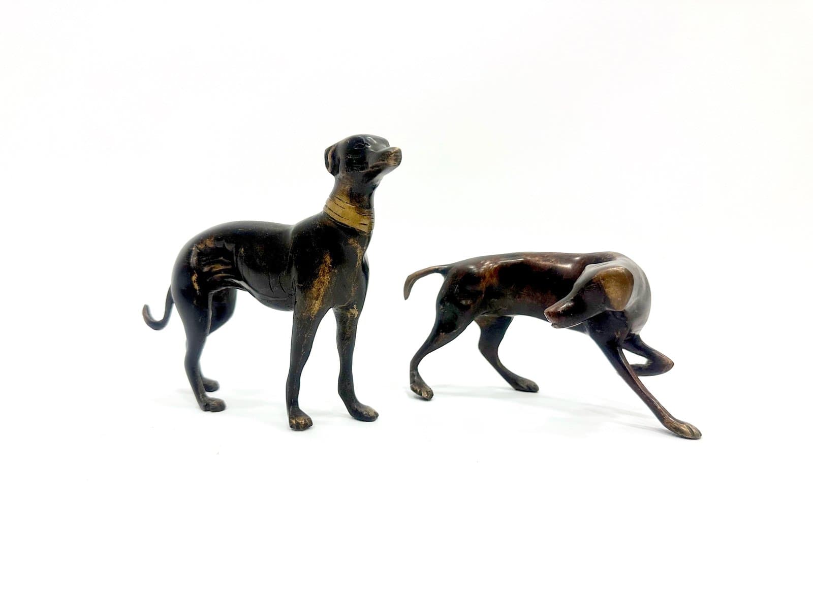 pair of whippet figurines, dark brown bronze, 1960s - 154681