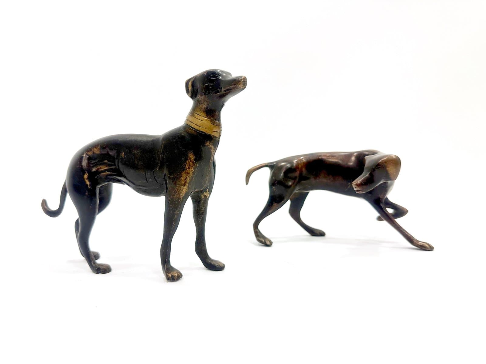 pair of whippet figurines, dark brown bronze, 1960s - 154674