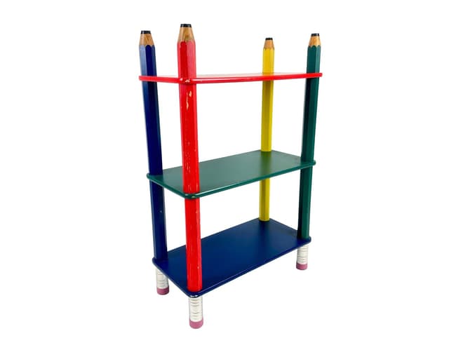 Półka Pencil Shelf, multikolor, sklejka, drewno, proj. P. Sala, Francja, lata 80. - WYMIARY
