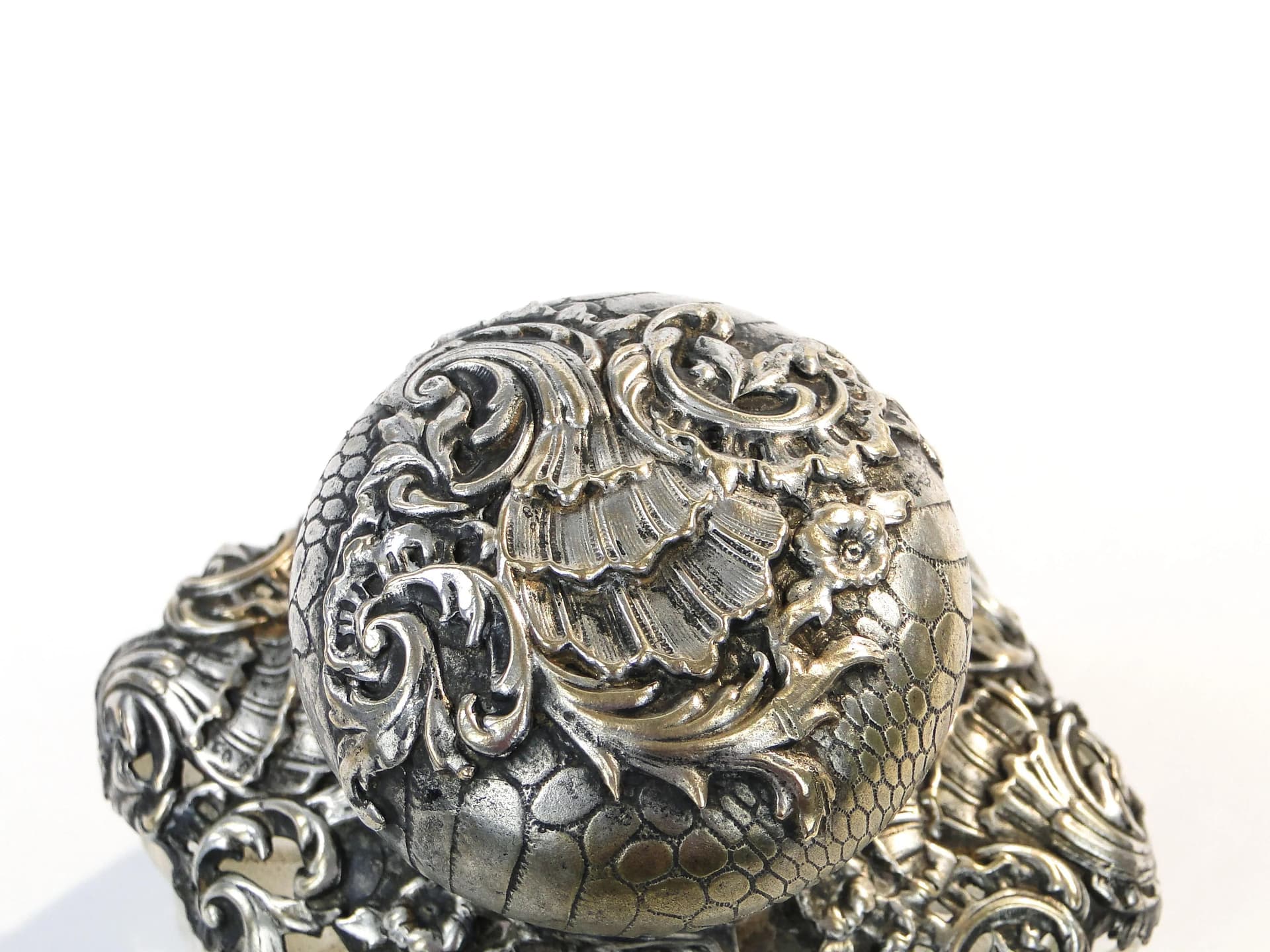 Kałamarz gabinetowy Rococo, szkło transparentne, mosiądz platerowany srebrem, Baccarat, Francja, XIX w. - 9540