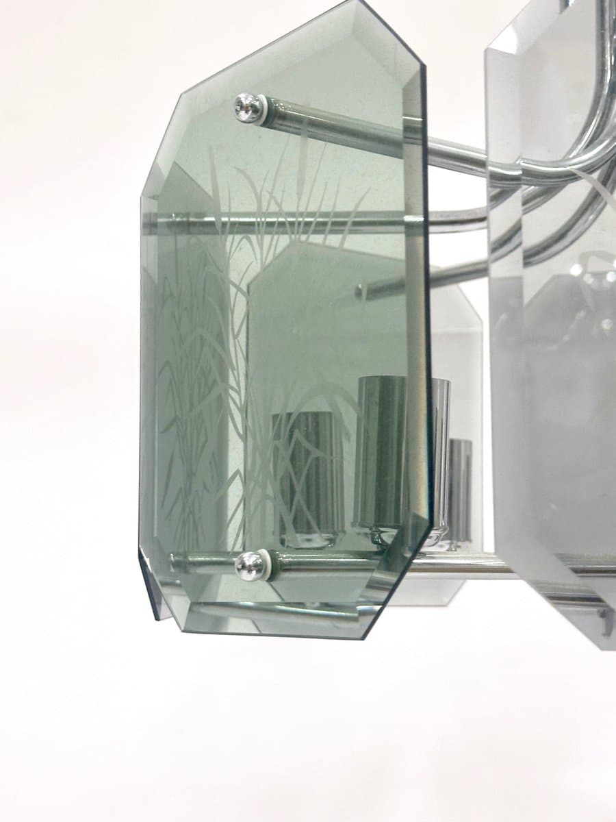 Żyrandol, postmodernistyczny, chromowany metal srebrny, szkło dymione, Niemcy, lata 80. - 154736