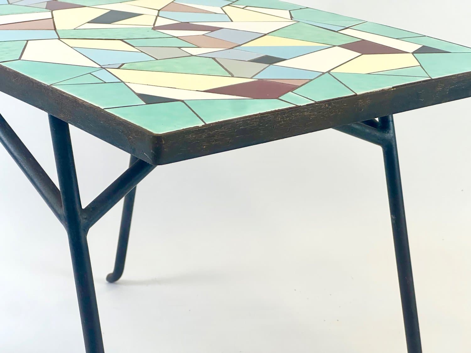 Coffee table, green mosaic, ceramic, black cast iron, Germany, 1960s. - 154742