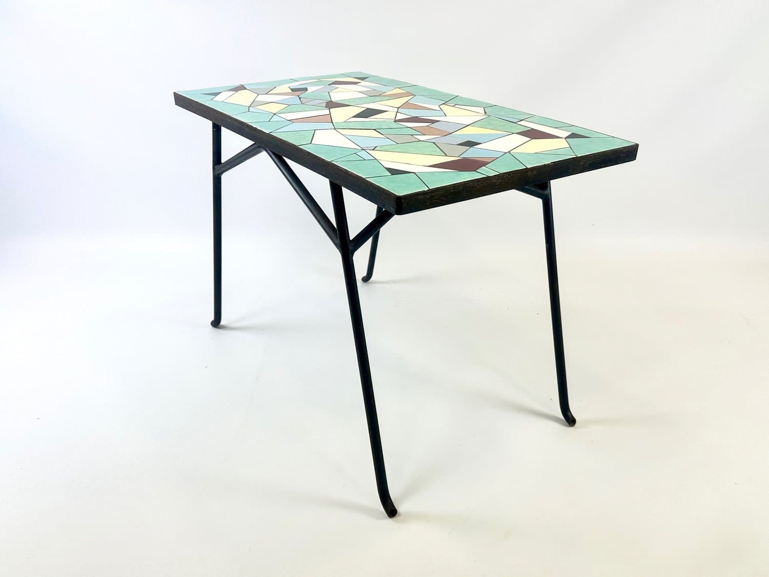 Coffee table, green mosaic, ceramic, black cast iron, Germany, 1960s. - 154746