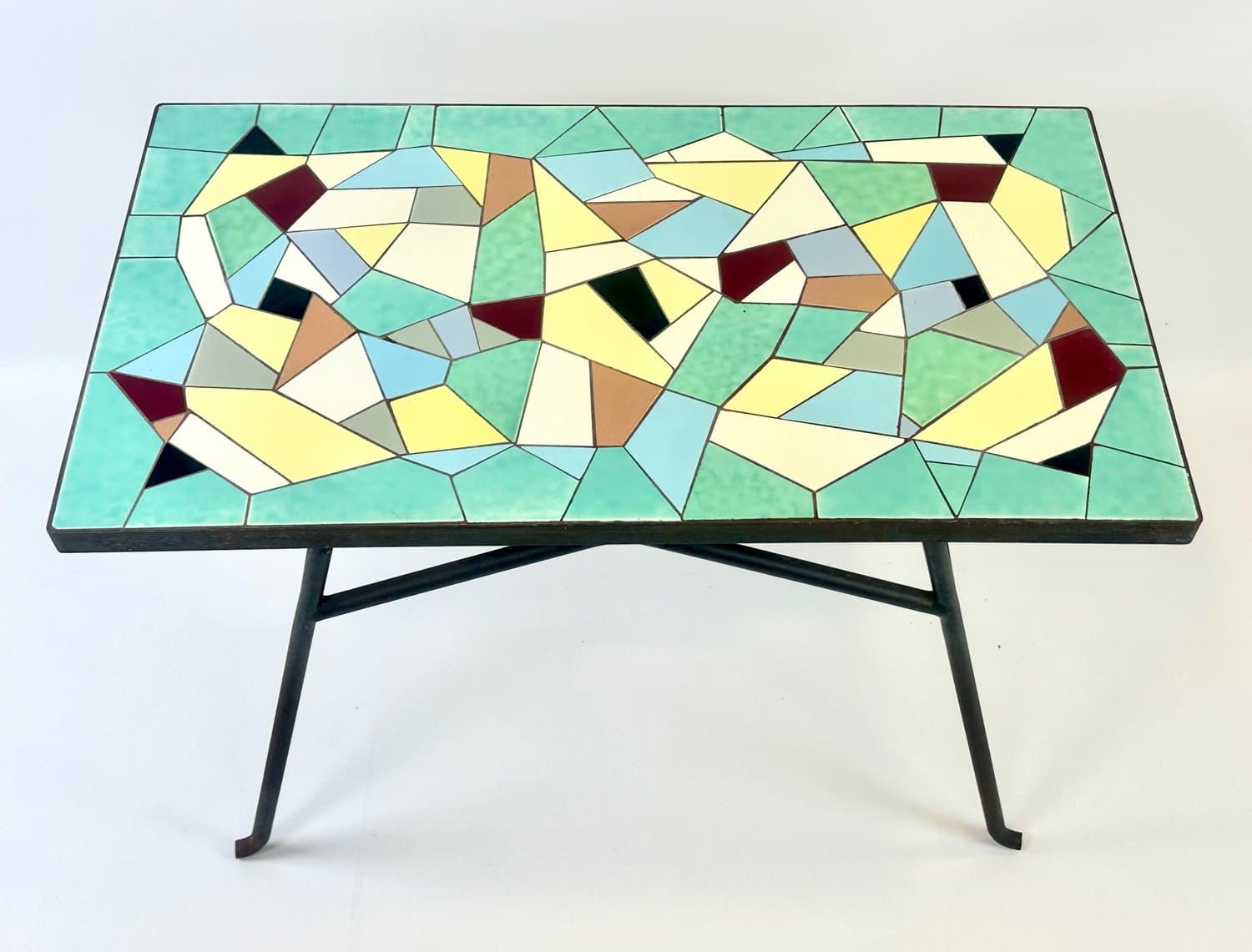 Coffee table, green mosaic, ceramic, black cast iron, Germany, 1960s. - 154741