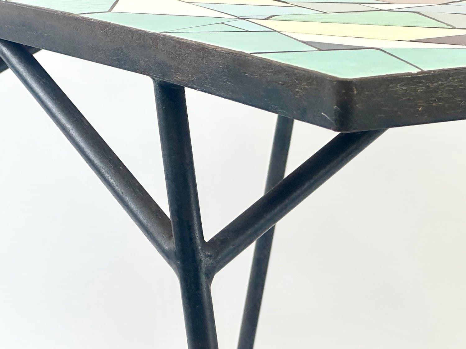 Coffee table, green mosaic, ceramic, black cast iron, Germany, 1960s. - 154743