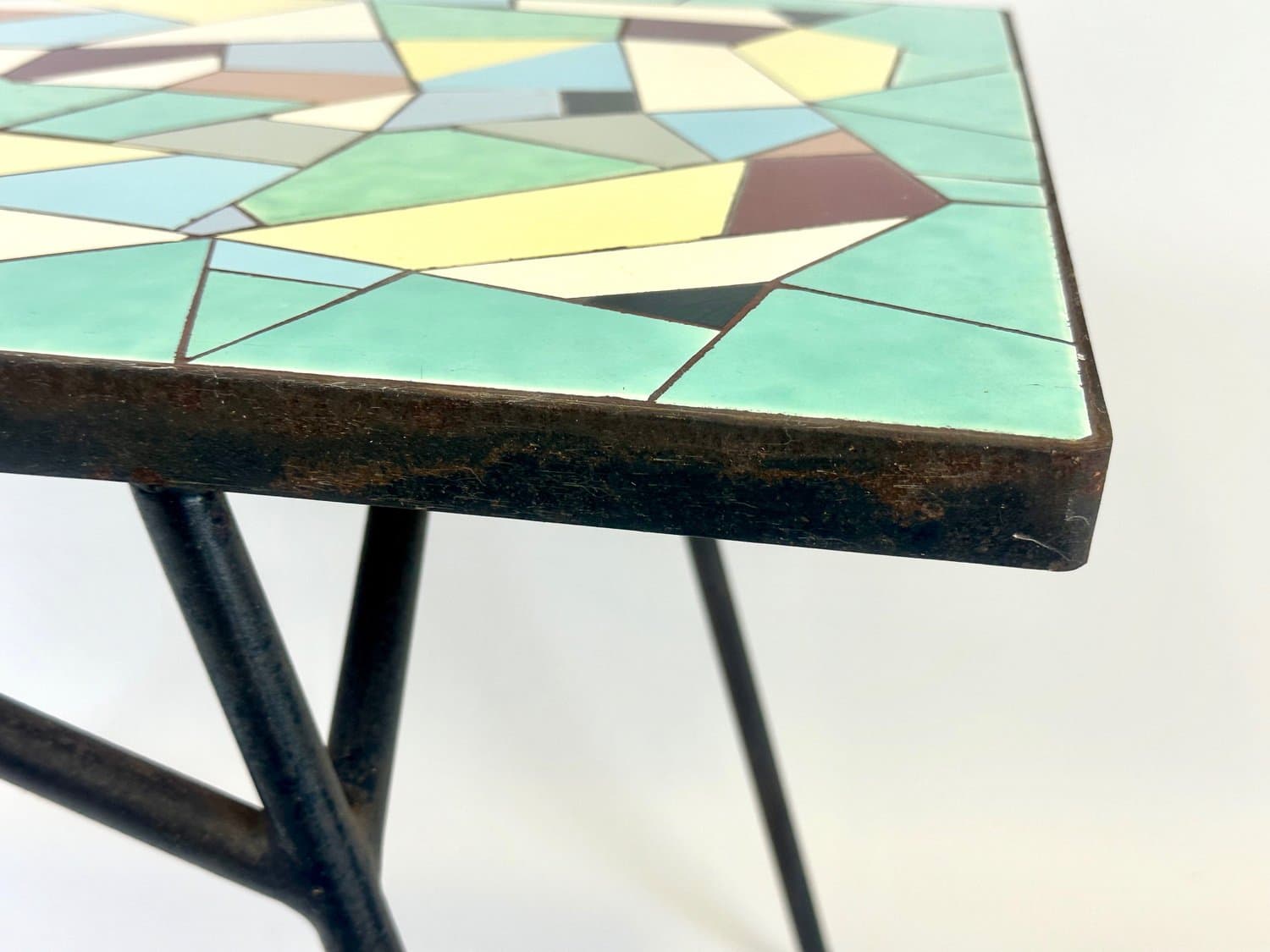 Coffee table, green mosaic, ceramic, black cast iron, Germany, 1960s. - 154740