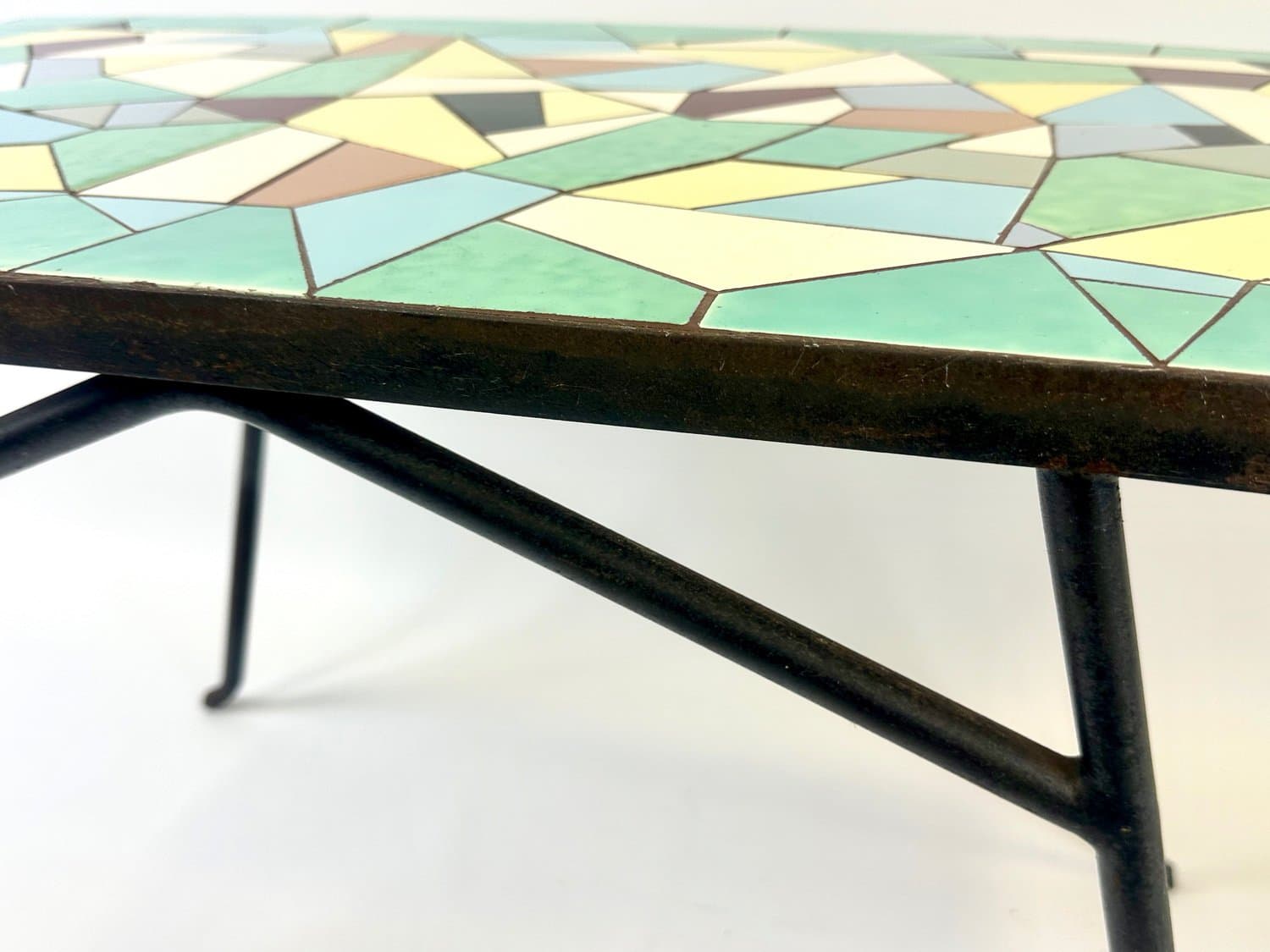Coffee table, green mosaic, ceramic, black cast iron, Germany, 1960s. - 154744