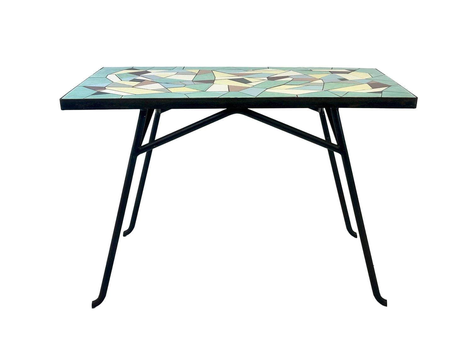 Coffee table, green mosaic, ceramic, black cast iron, Germany, 1960s.