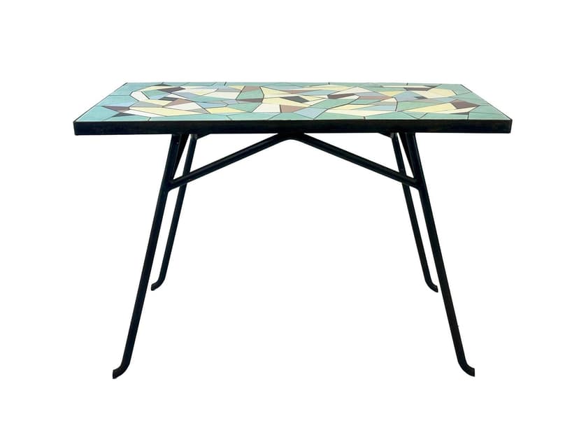 Coffee table, green mosaic, ceramic, black cast iron, Germany, 1960s.