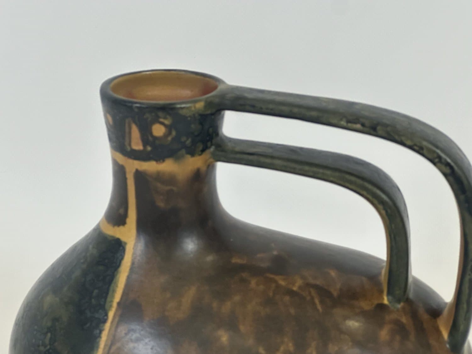 Dzban, zielony, ceramika, proj. E. Fritz-Lindner, Karlsruher Majolika, Niemcy, lata 70. - 154814