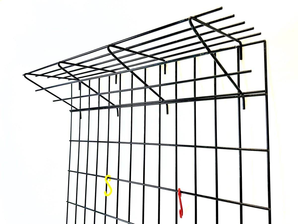 Wall-mounted coat rack with hat shelf, multicolor metal, Germany, 1960s. - 154836