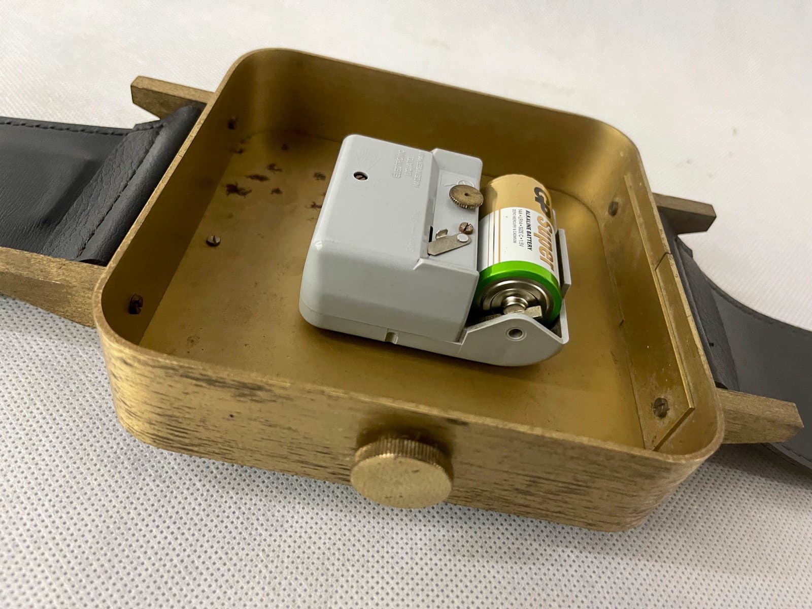 Zegar ścienny, Meister Anker, mosiądz złoty, skóra granatowa, Niemcy, lata 70. - 154855