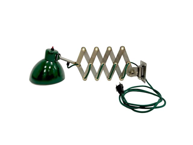 Lampa ścienna nożycowa, ciemnozielony, metal, lata 50. - WYMIARY