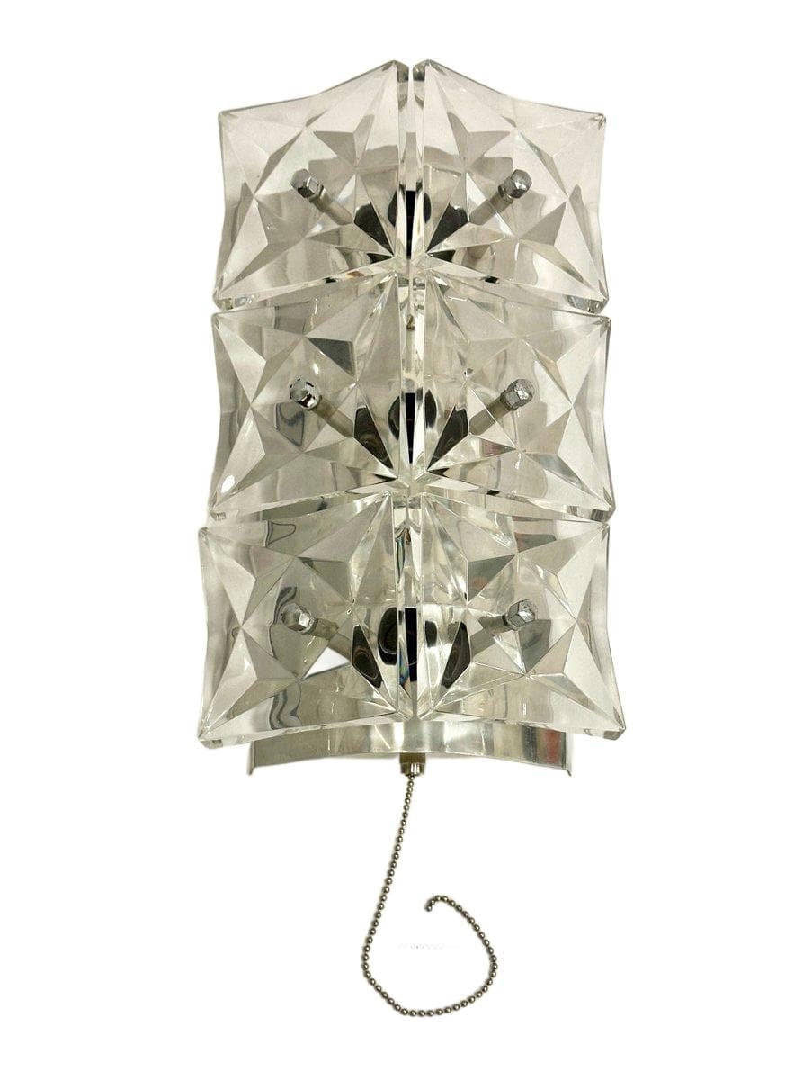 Kinkiet Kinkeldey, szkło kryształowe przezroczyste, metal srebrny, Niemcy, lata 70.