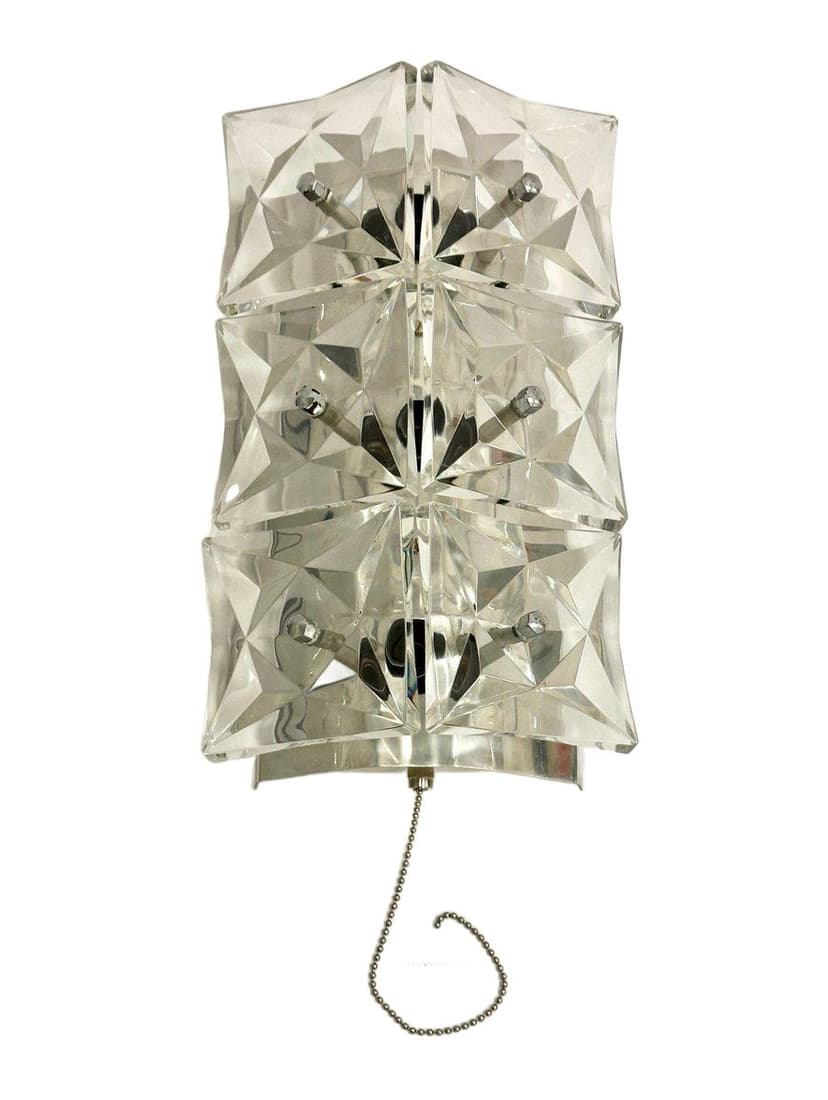 Kinkiet Kinkeldey, szkło kryształowe przezroczyste, metal srebrny, Niemcy, lata 70.