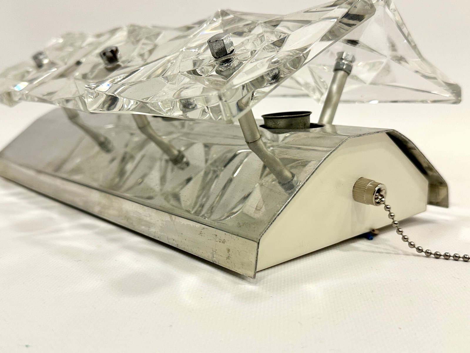 Kinkiet Kinkeldey, szkło kryształowe przezroczyste, metal srebrny, Niemcy, lata 70. - 154936