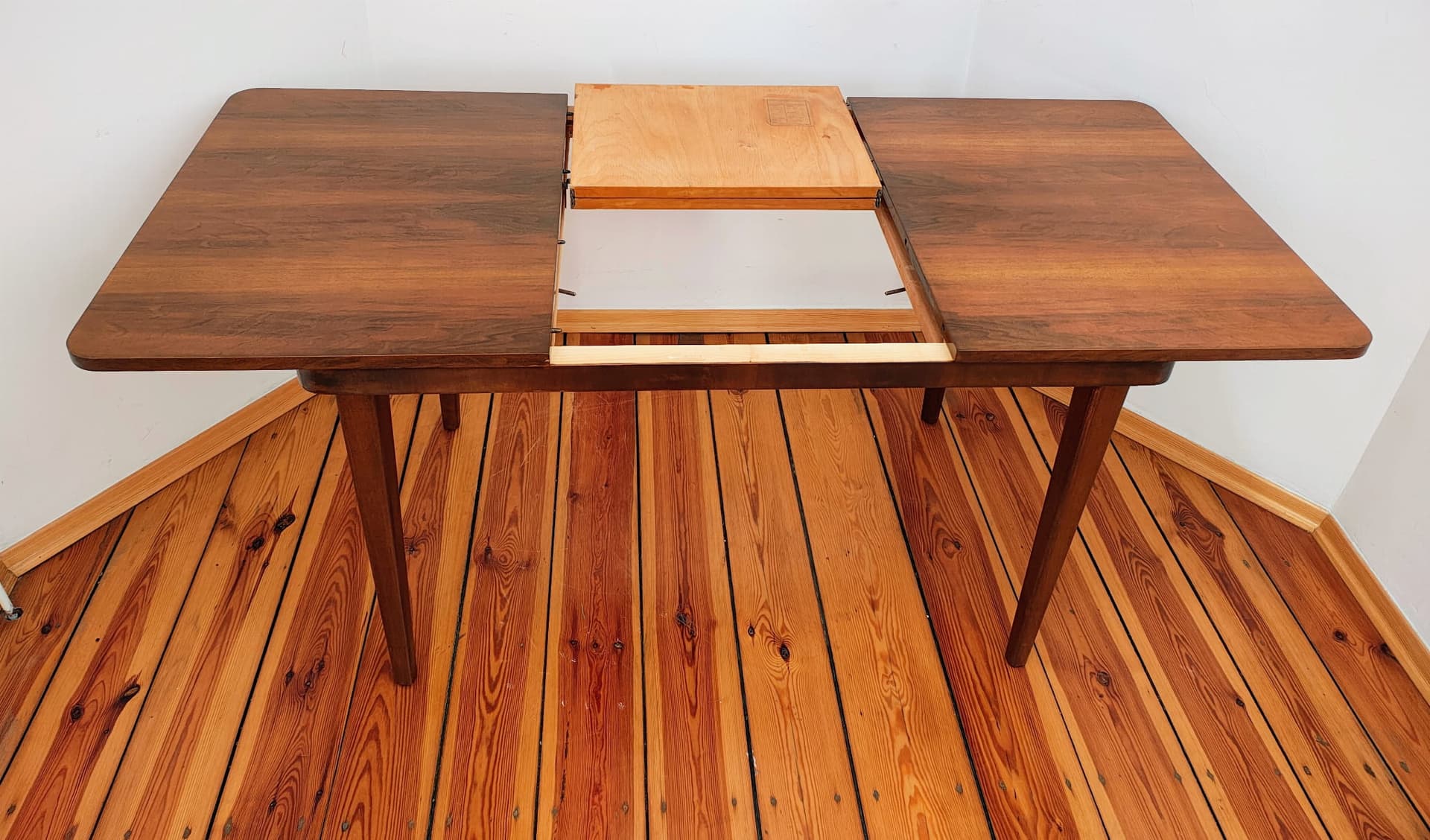 Extendable table, brown walnut, by J. Halabala, Jitona, Czechoslovakia, 1960s. - 136347