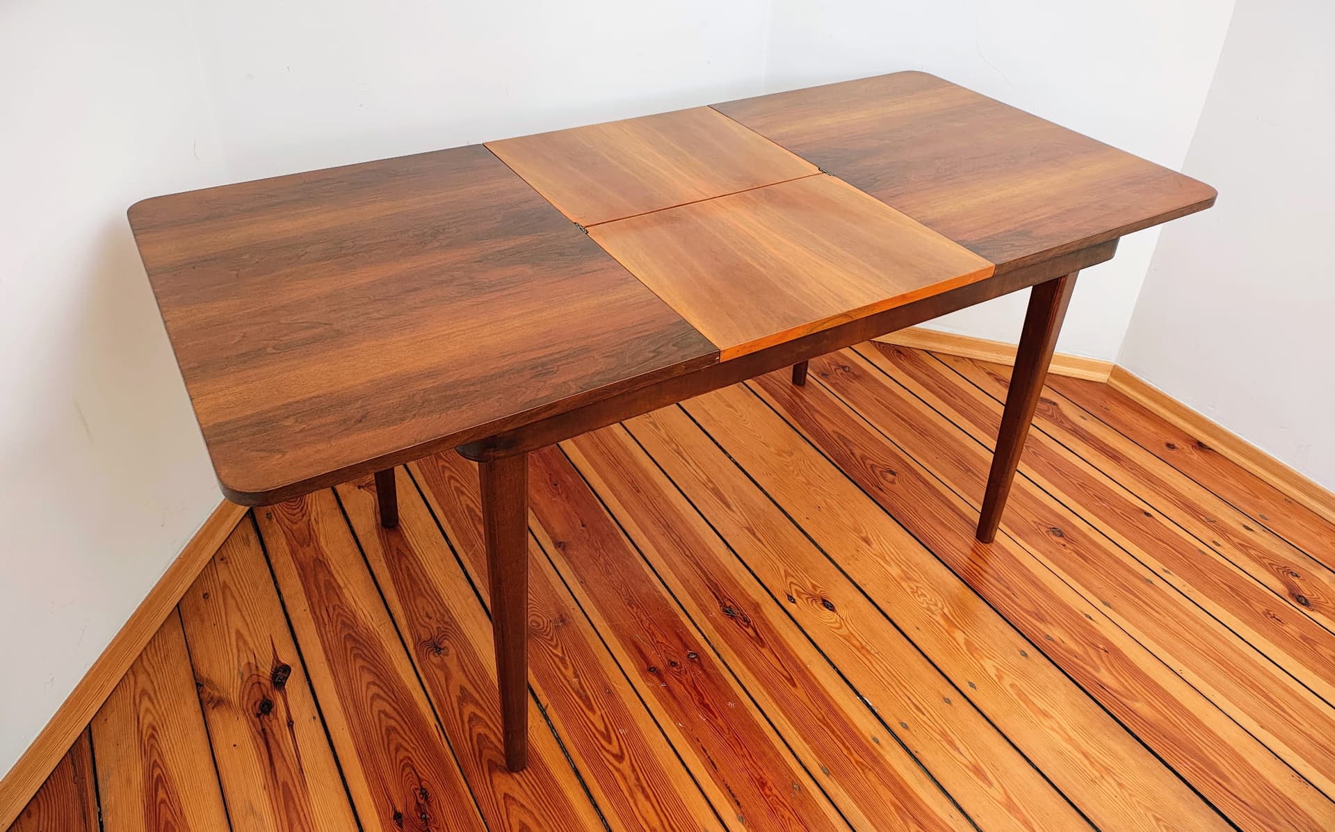 Extendable table, brown walnut, by J. Halabala, Jitona, Czechoslovakia, 1960s. - 136344
