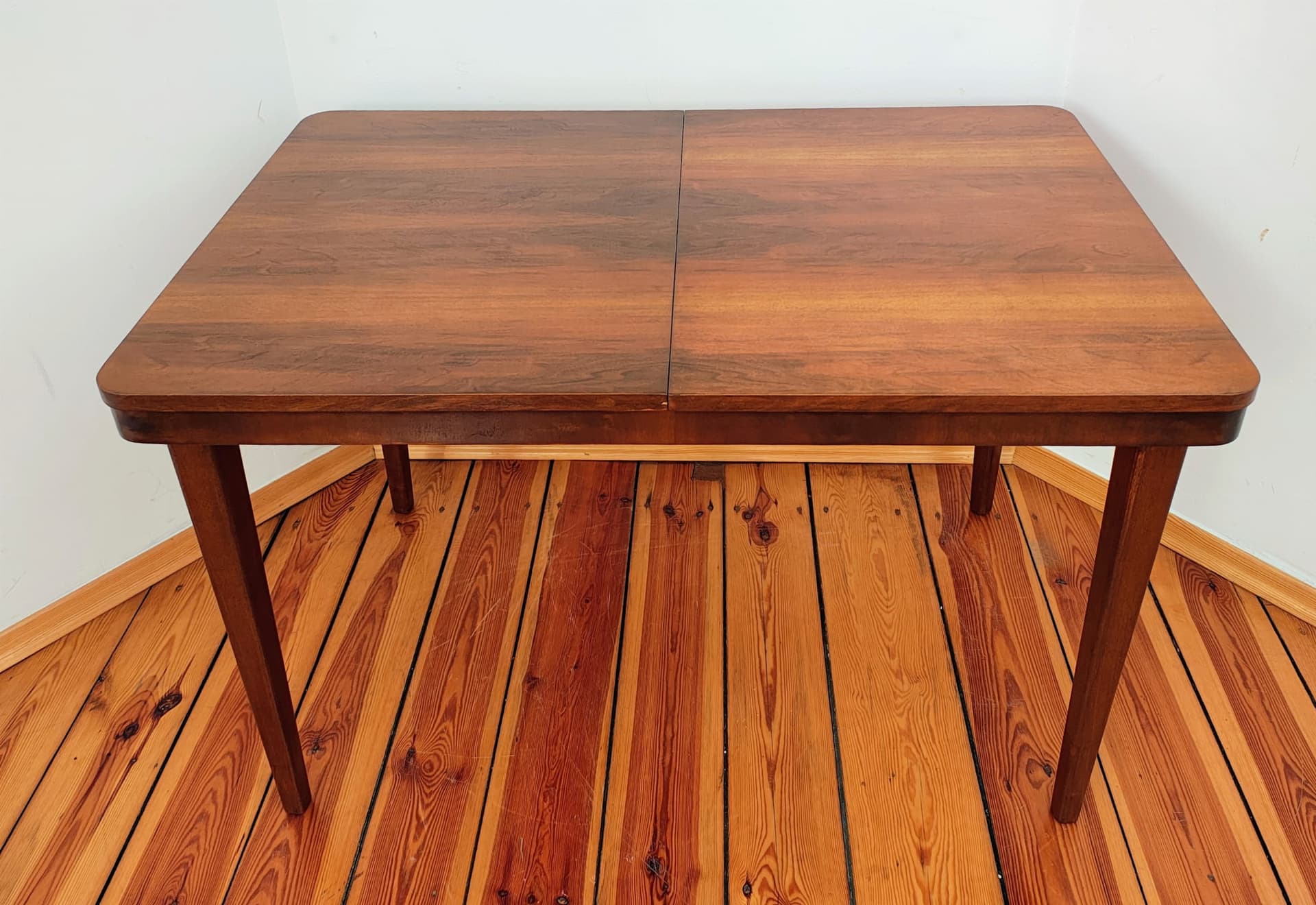 Extendable table, brown walnut, by J. Halabala, Jitona, Czechoslovakia, 1960s. - 136348