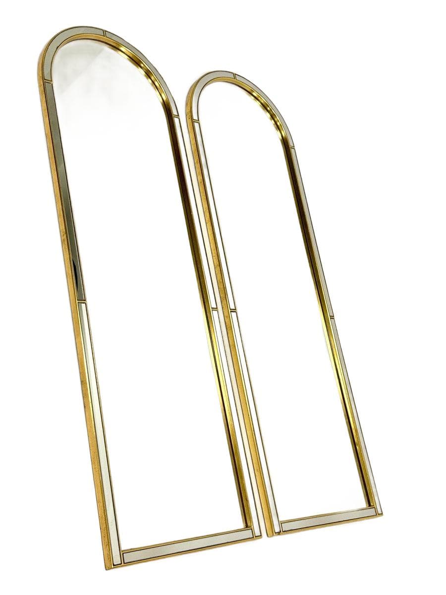 Pair of mirrors, golden brass, glass, Deknudt, Belgium, 1970s.