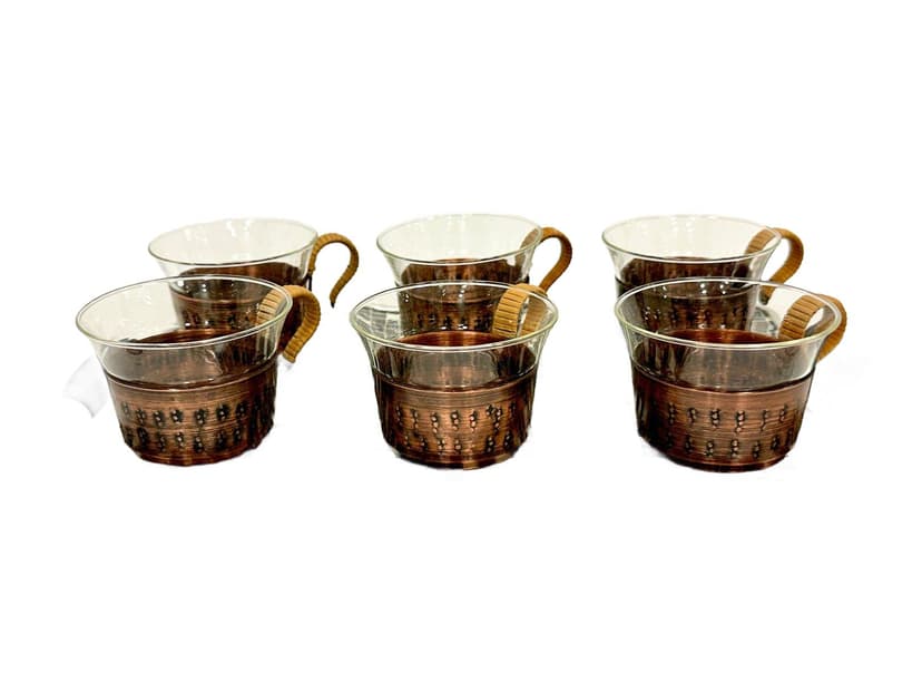 Zestaw do herbaty, czarny, szkło, miedź, aluminium, Schott & Mainz, Niemcy, lata 60.