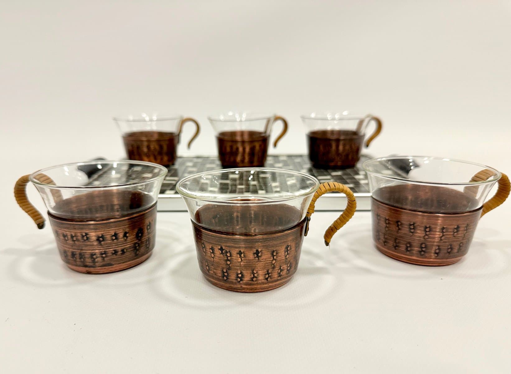 Zestaw do herbaty, czarny, szkło, miedź, aluminium, Schott & Mainz, Niemcy, lata 60. - 154971