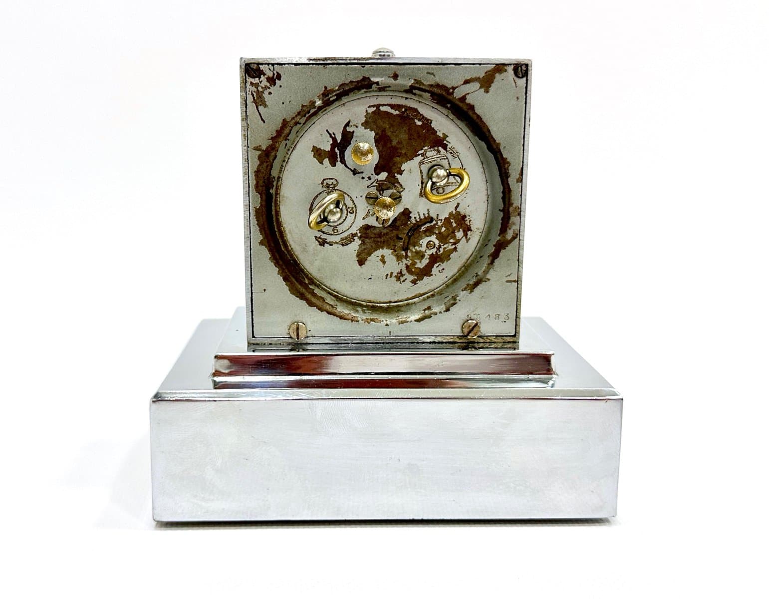 Zegar kominkowy z funkcją skarbonki, Art Deco, srebrny, proj. L. Schwab, Szwajcaria, lata 30. - 154989