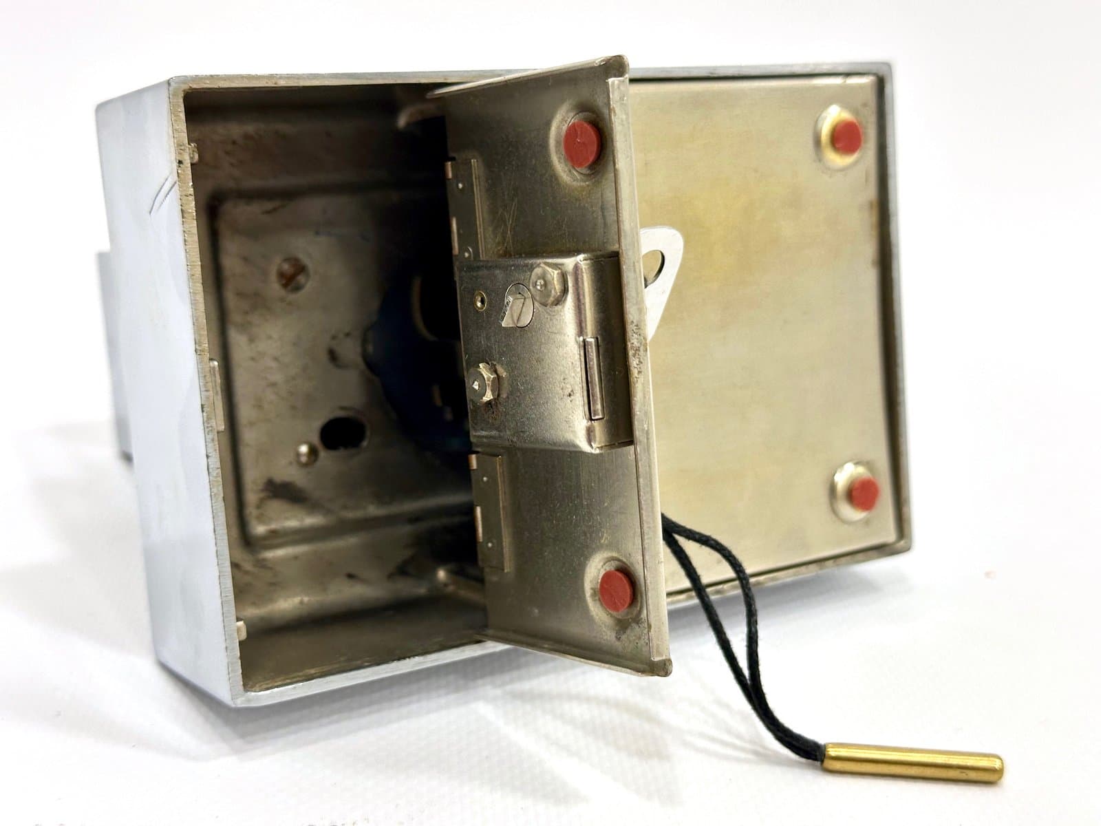 Zegar kominkowy z funkcją skarbonki, Art Deco, srebrny, proj. L. Schwab, Szwajcaria, lata 30. - 154991