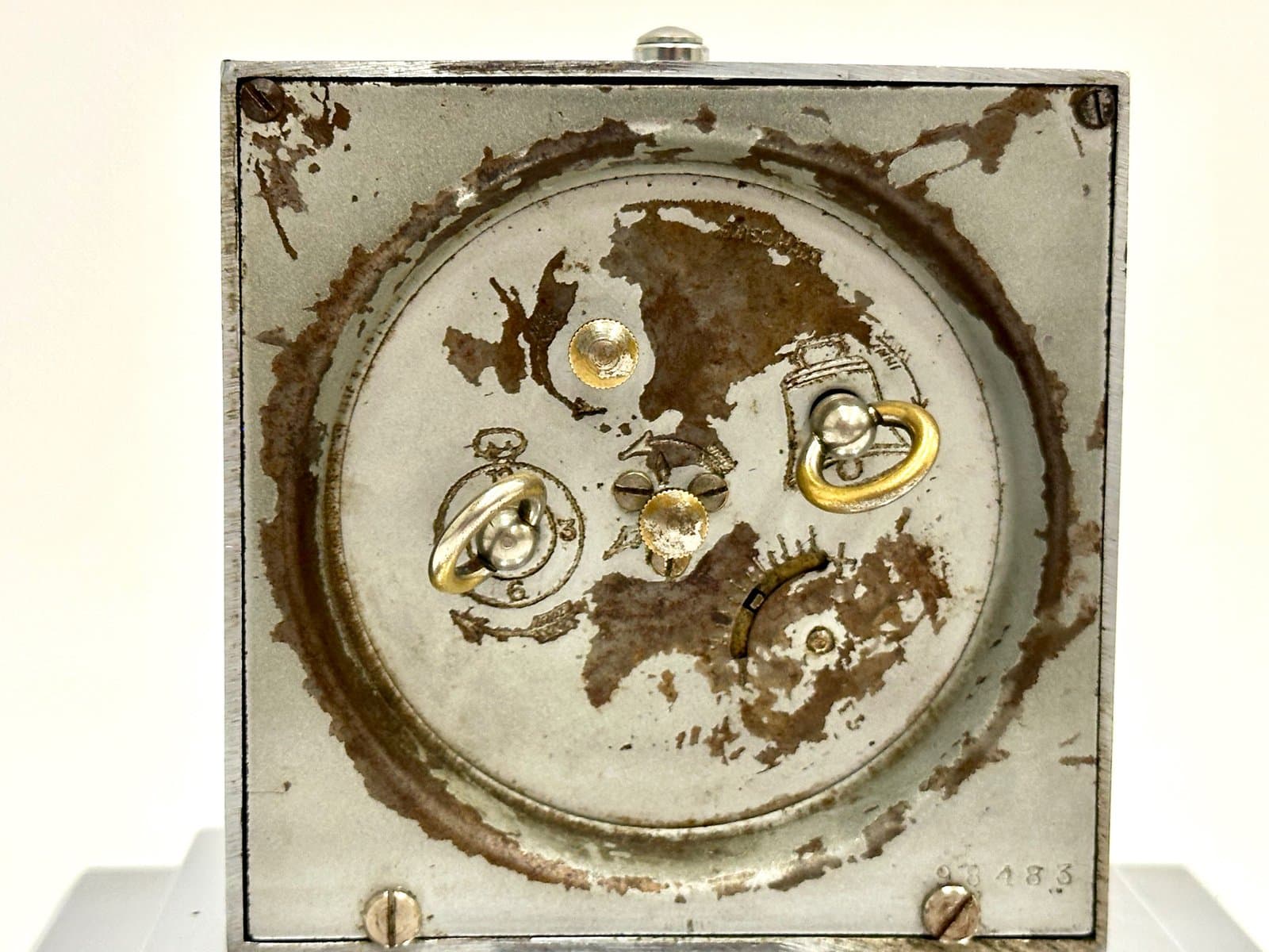 Zegar kominkowy z funkcją skarbonki, Art Deco, srebrny, proj. L. Schwab, Szwajcaria, lata 30. - 154992