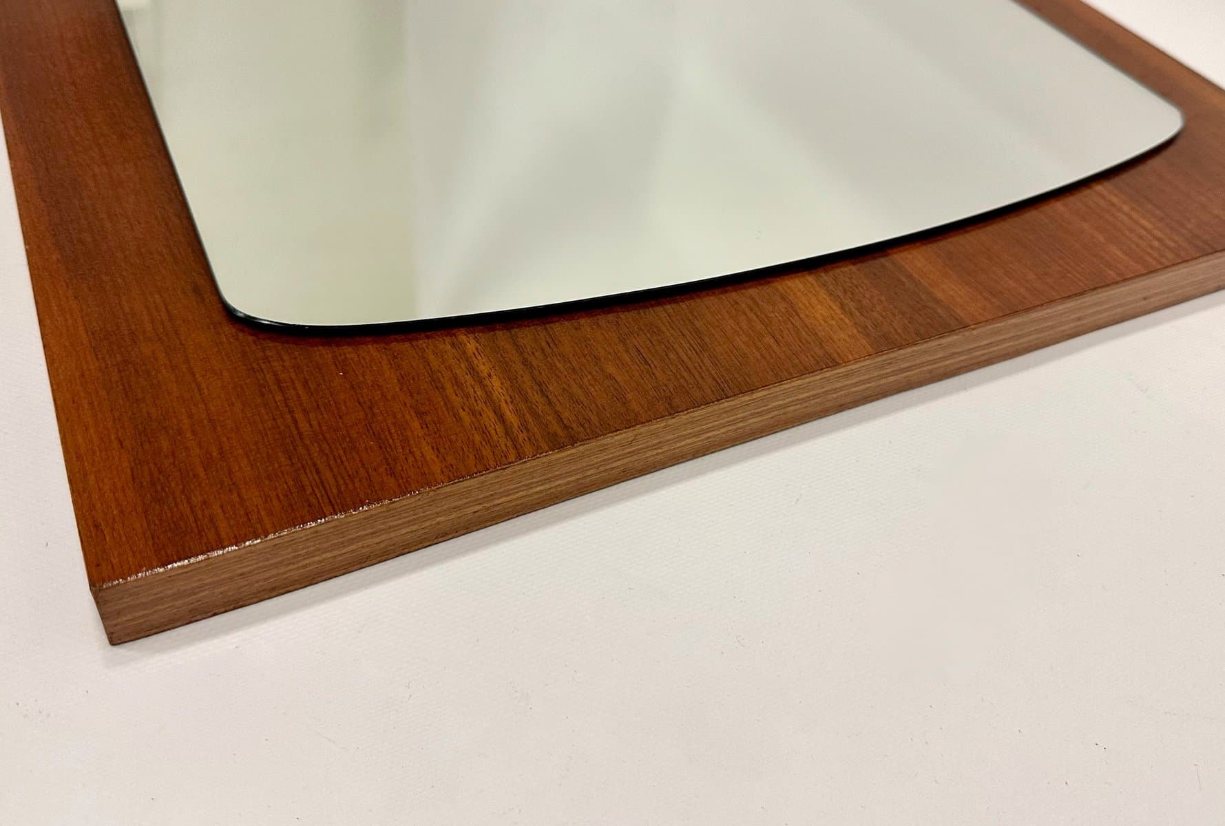 Wall mirror, brown teak, glass, Germany, 1970s. - 155021