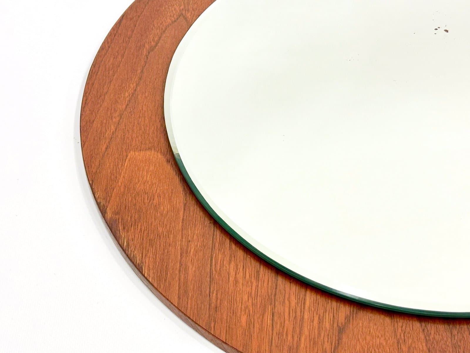Wall mirror round, teak, light brown glass, Germany, 1970s - 155018