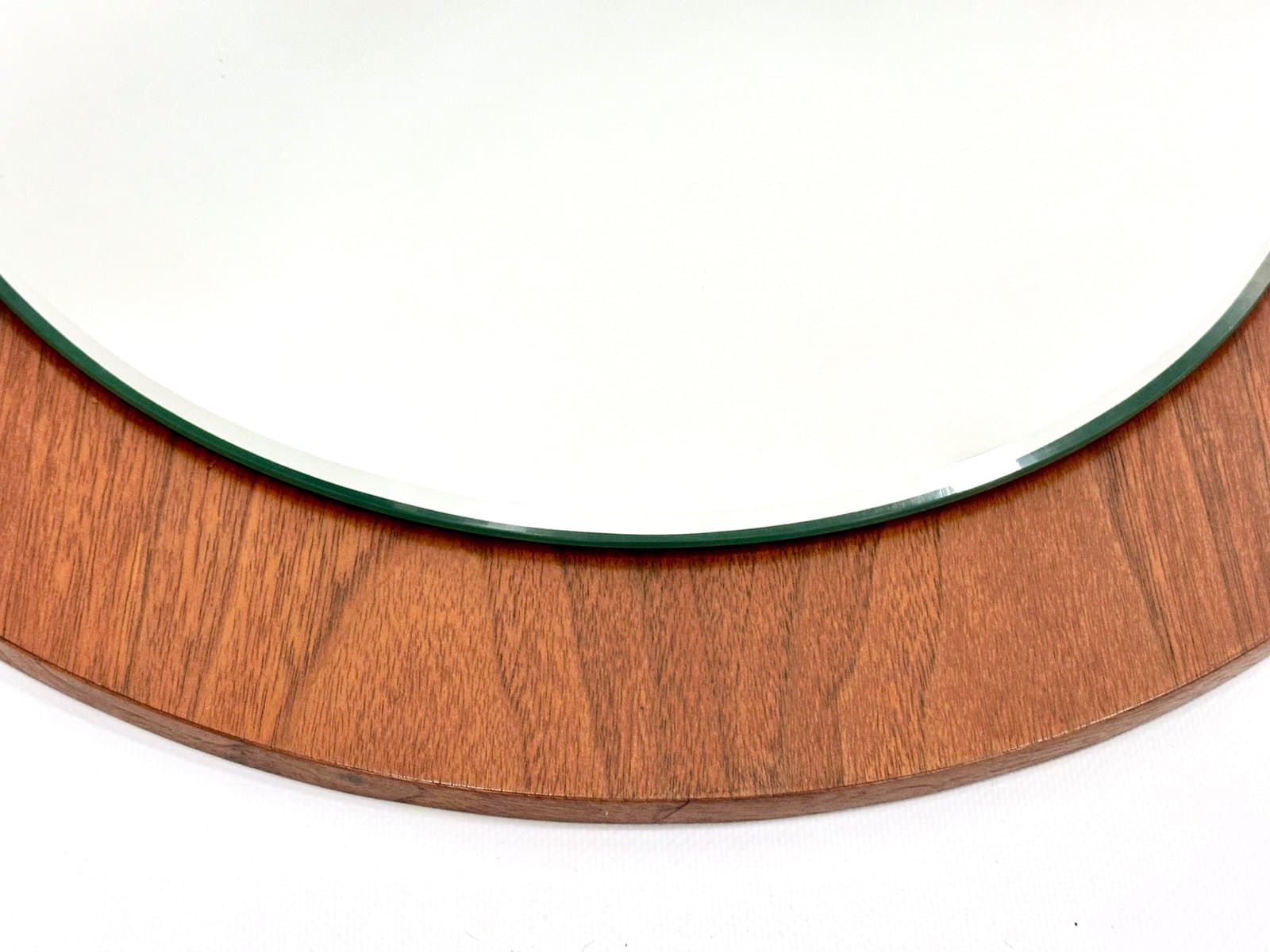 Wall mirror round, teak, light brown glass, Germany, 1970s - 155016