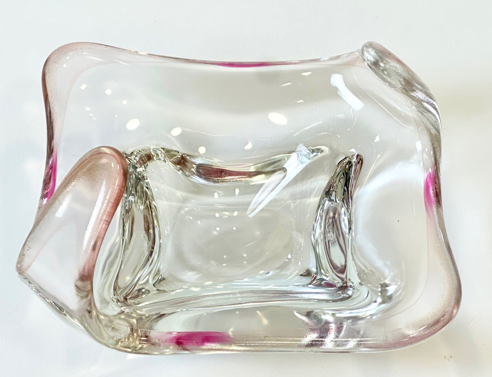 Art glass bowl, transparent pink, glass, attributed to J. Beránek, Skrdlovice, Czech Republic, 1960s. - 155030