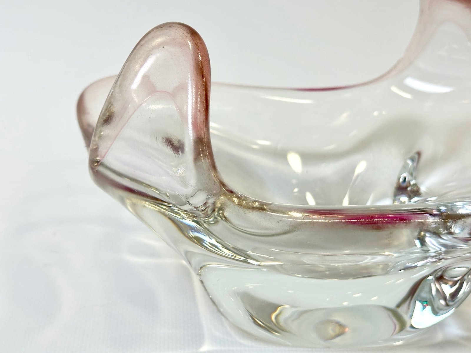 Art glass bowl, transparent pink, glass, attributed to J. Beránek, Skrdlovice, Czech Republic, 1960s. - 155025