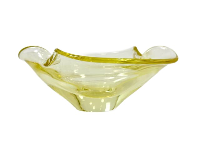 Popielniczka, żółty, szkło, proj. M. Klinger, Czechosłowacja, lata 60. - WYMIARY