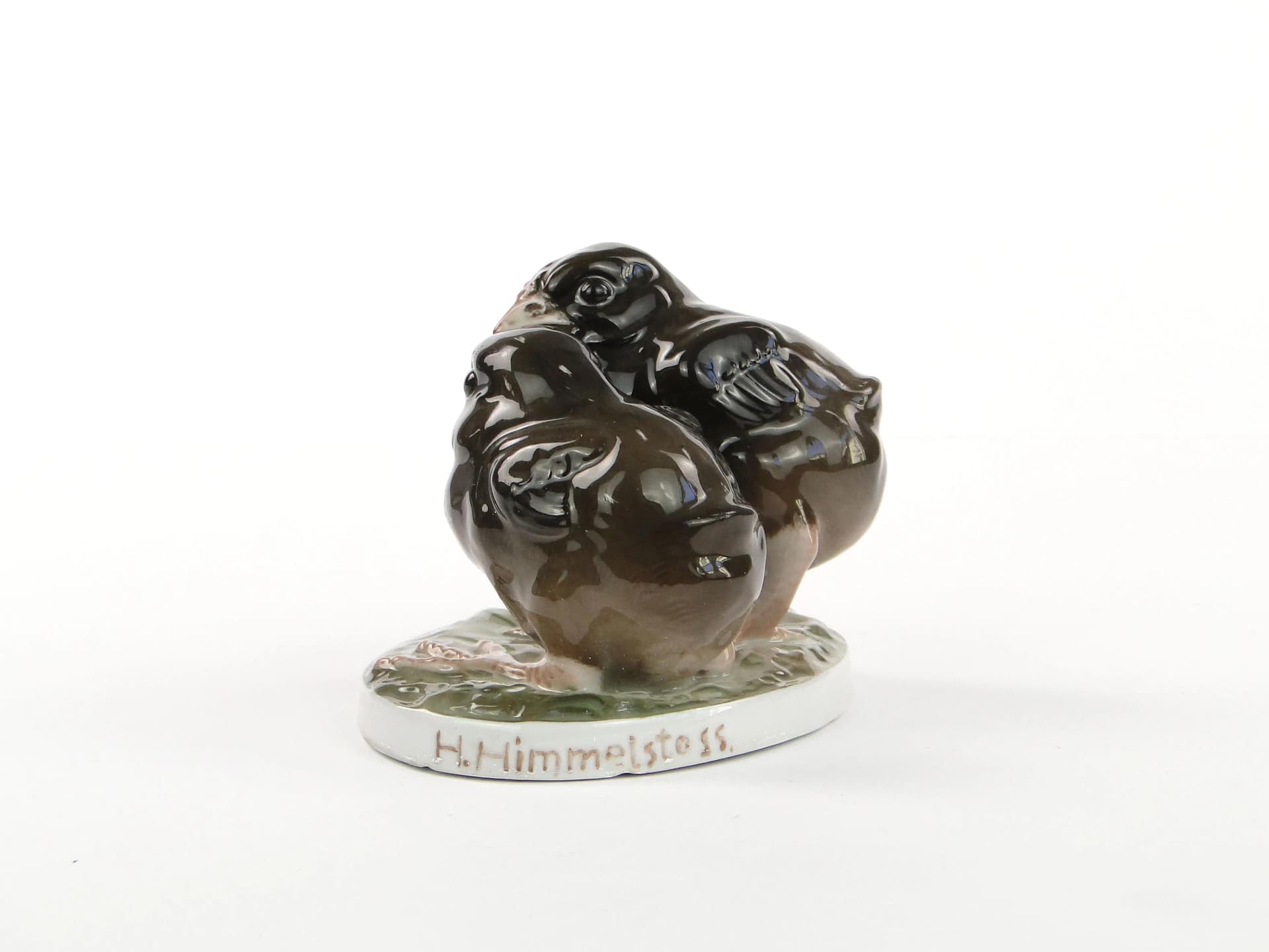 Pair of quail figurines, dark brown porcelain, by H. Himmelstoss, Rosenthal, Germany, early 20th c. - 9597
