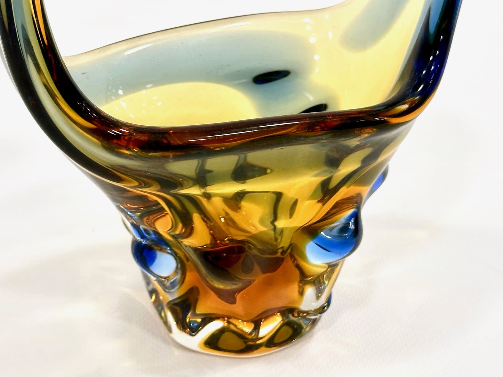 Art glass basket, multicolor glass, by F. Zemek, Czech Republic, 1960s. - 155085