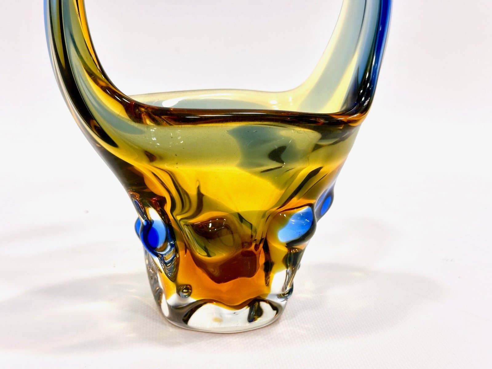 Art glass basket, multicolor glass, by F. Zemek, Czech Republic, 1960s. - 155083