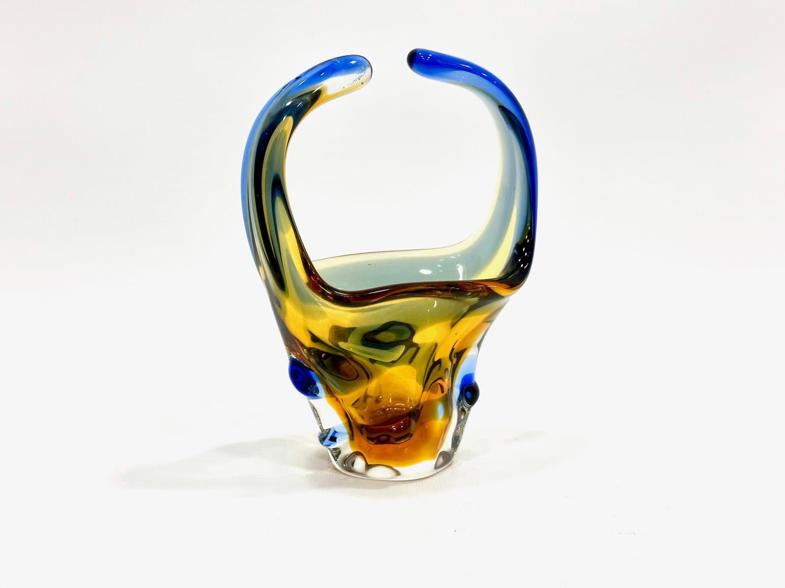 Art glass basket, multicolor glass, by F. Zemek, Czech Republic, 1960s. - 155086