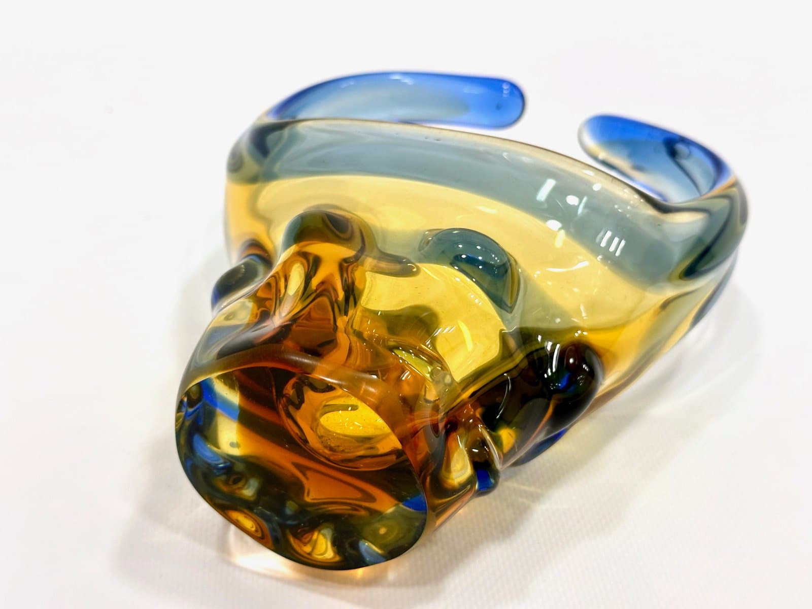 Art glass basket, multicolor glass, by F. Zemek, Czech Republic, 1960s. - 155084