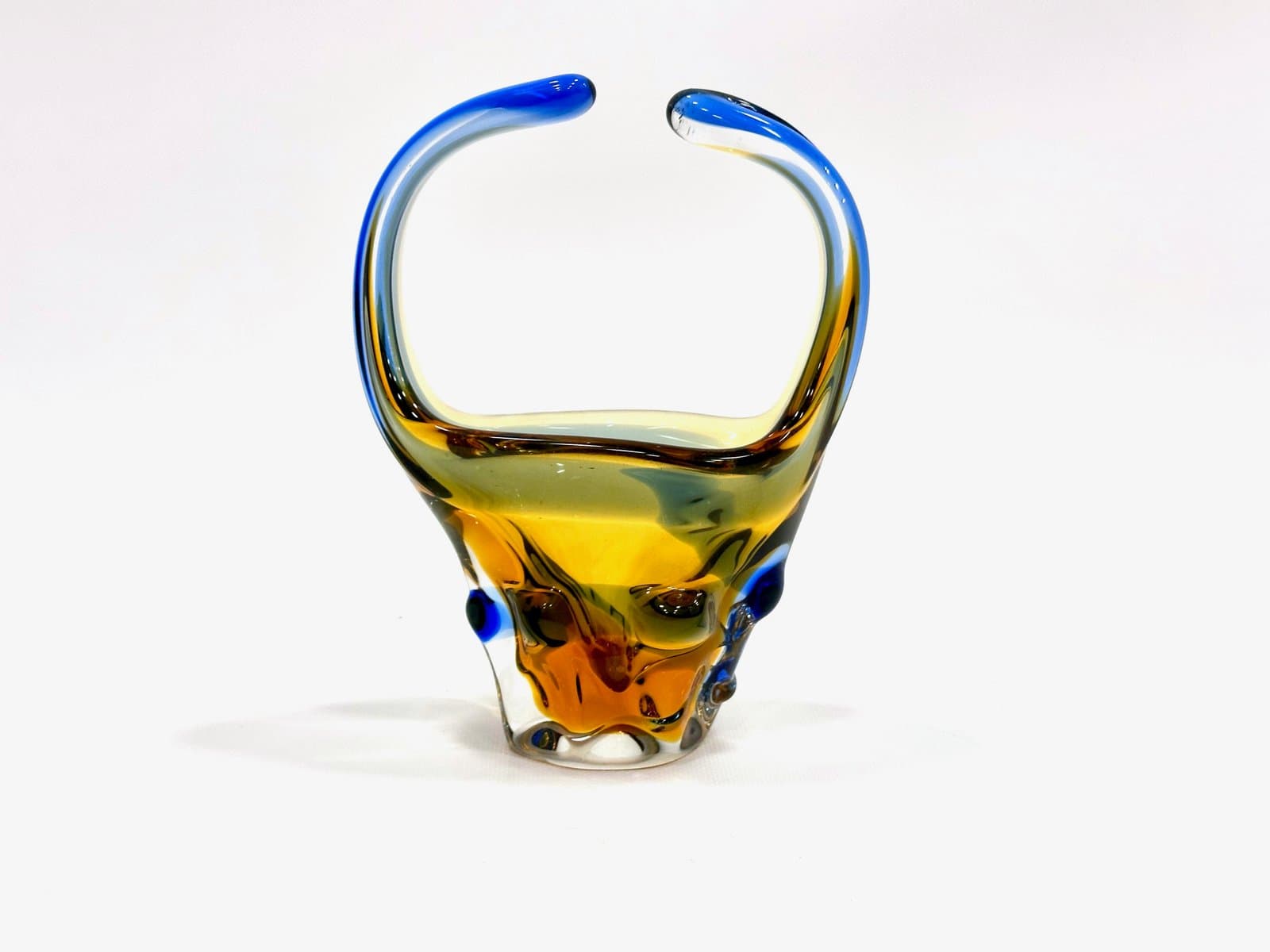 Art glass basket, multicolor glass, by F. Zemek, Czech Republic, 1960s. - 155082