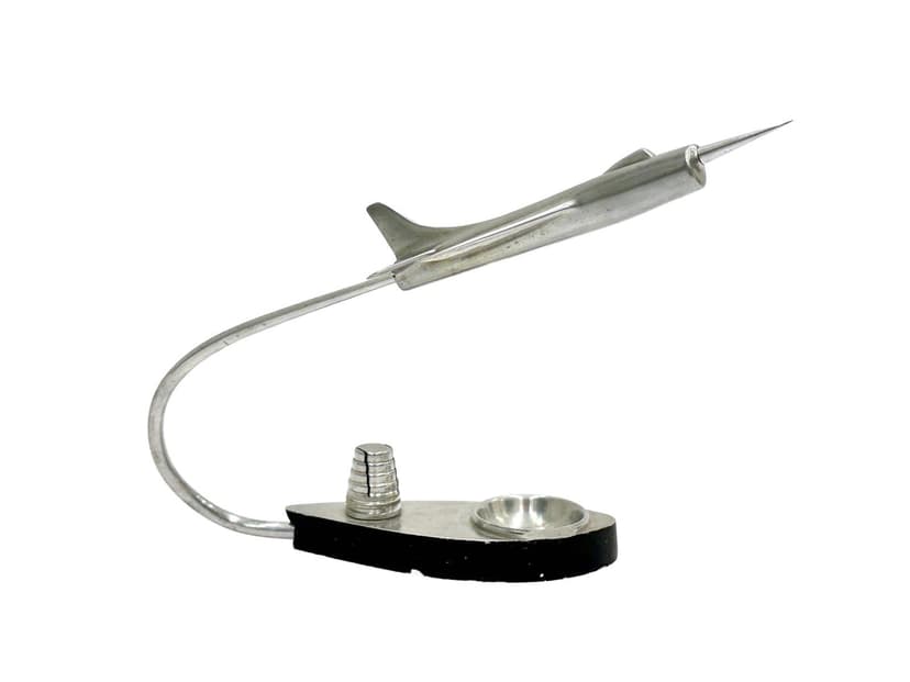 Model samolotu biurkowy, srebrny, aluminium, Polska, lata 50.