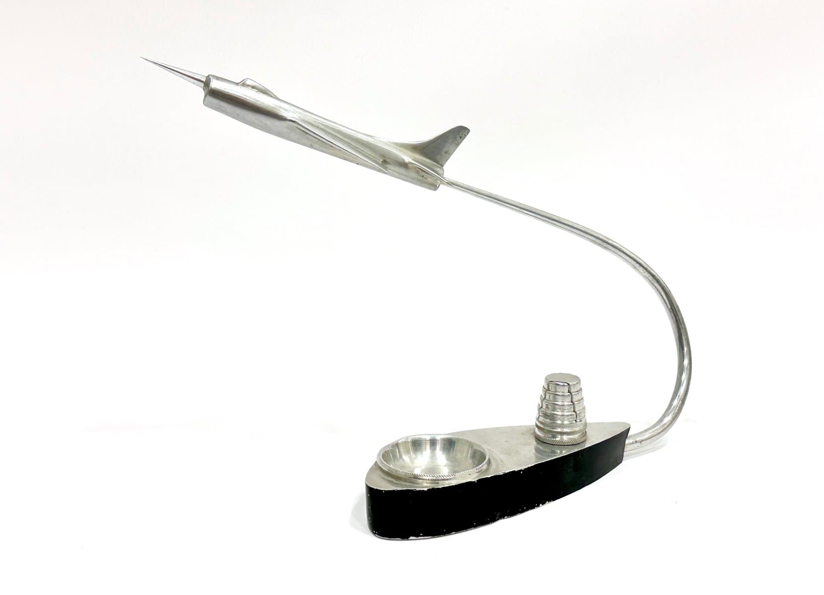 Model samolotu biurkowy, srebrny, aluminium, Polska, lata 50. - 155096