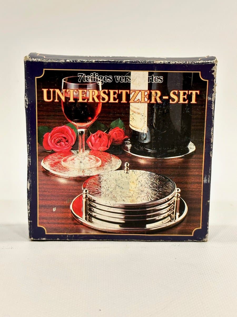 Zestaw siedmiu podstawek, srebrny, metal srebrzony, Niemcy, lata 80. - 155097