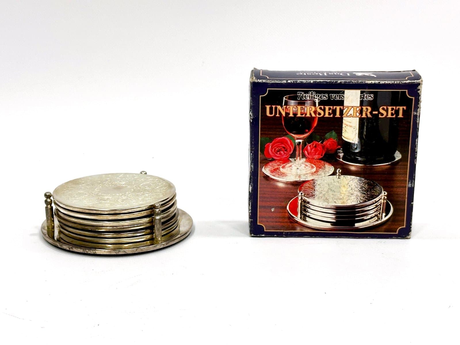 Zestaw siedmiu podstawek, srebrny, metal srebrzony, Niemcy, lata 80. - 155103