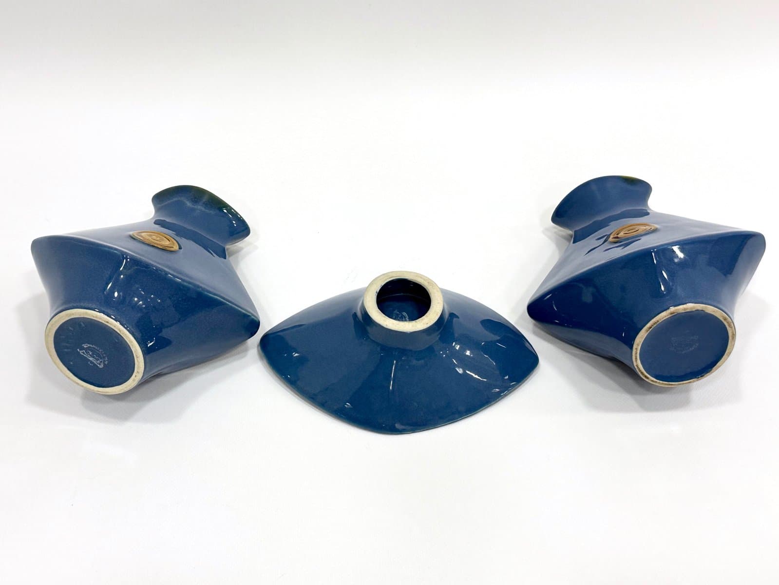 Zestaw wazonów i miski, niebieski, ceramika, Czechosłowacja, lata 70. - 155108