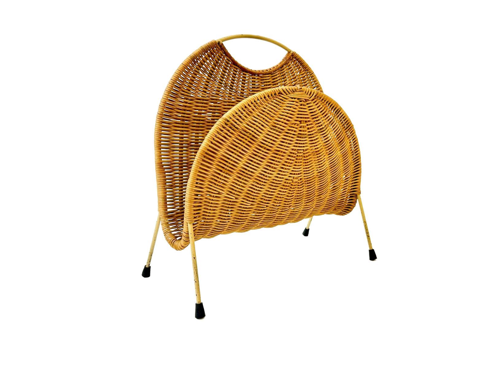 Stojak na gazety, beżowy, wiklina, stal, Niemcy, lata 60.