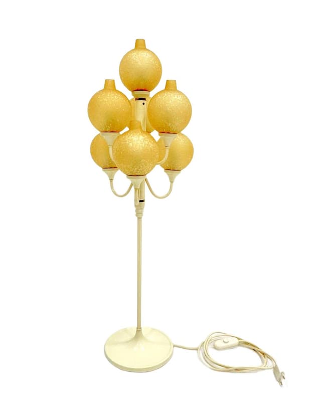 Lampa stołowa Space Age Tulip, szkło bursztynowe, stal kremowa, lata 60. - WYMIARY