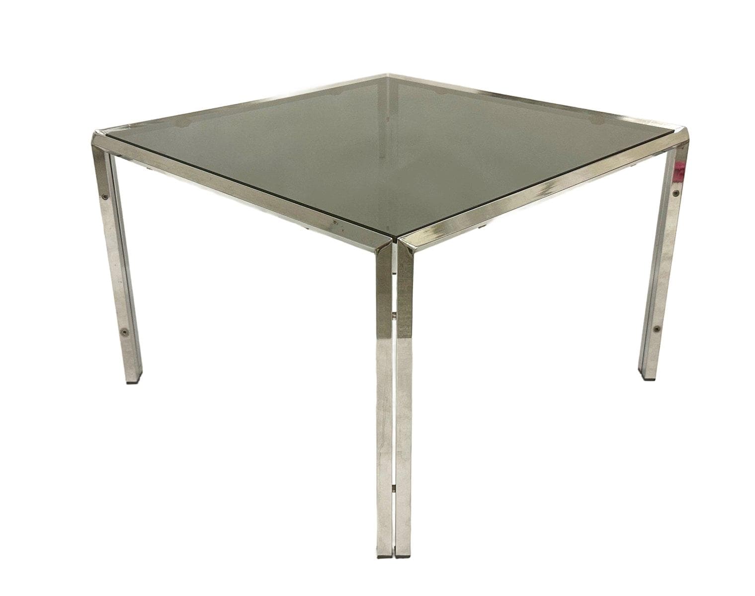 Coffee table, silver chrome steel, smoked glass, 1980s.