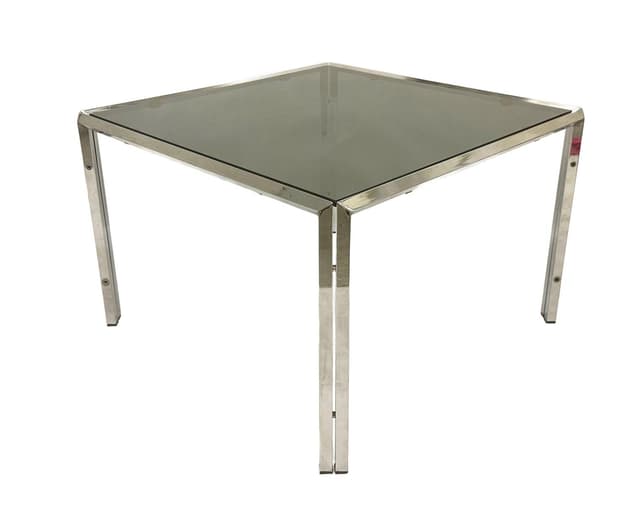 Coffee table, silver chrome steel, smoked glass, 1980s. - DIMENSION